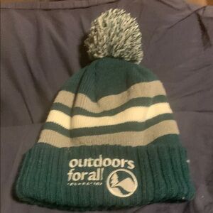 Green and Gray Pom-Pom Beanie